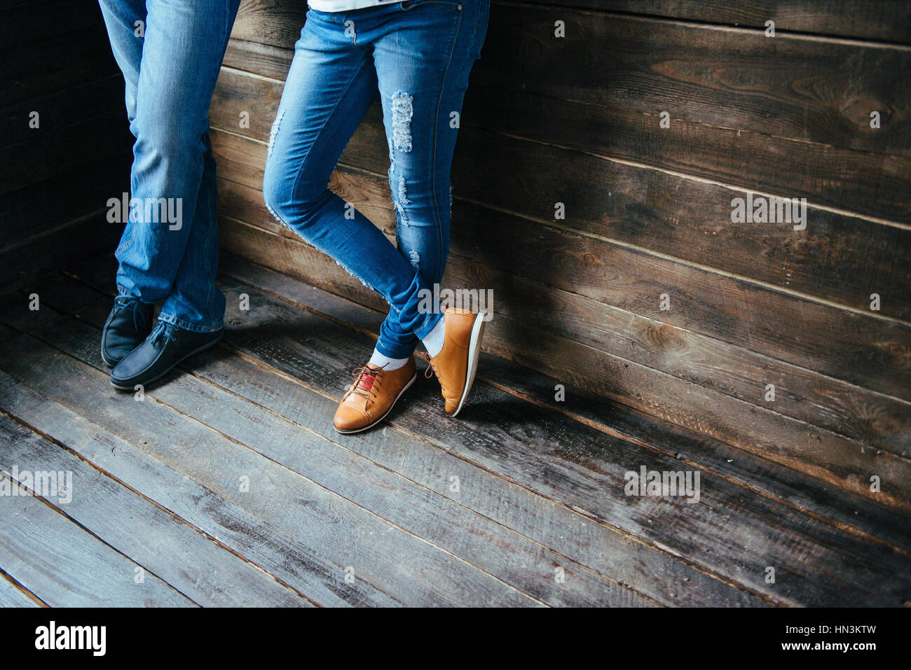 boy and girl feet in shoes Stock Photo