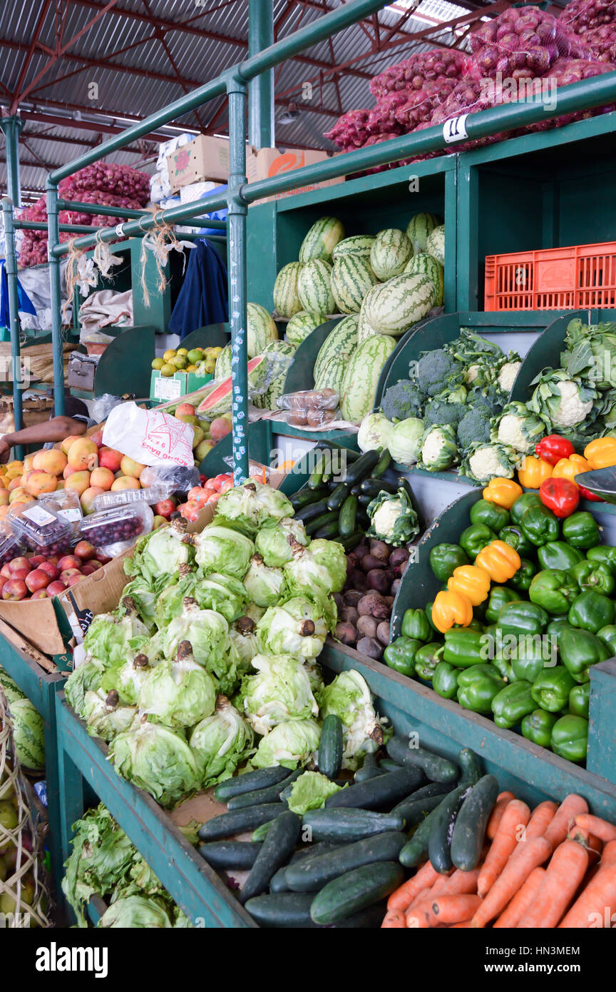 Display of dried fruit on the spice market in Mombasa, Kenya Stock