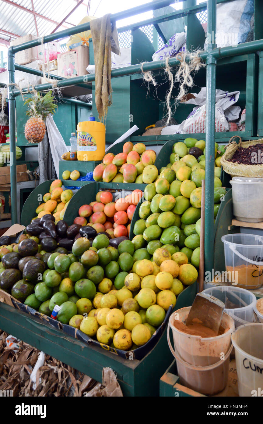 Display of dried fruit on the spice market in Mombasa, Kenya Stock