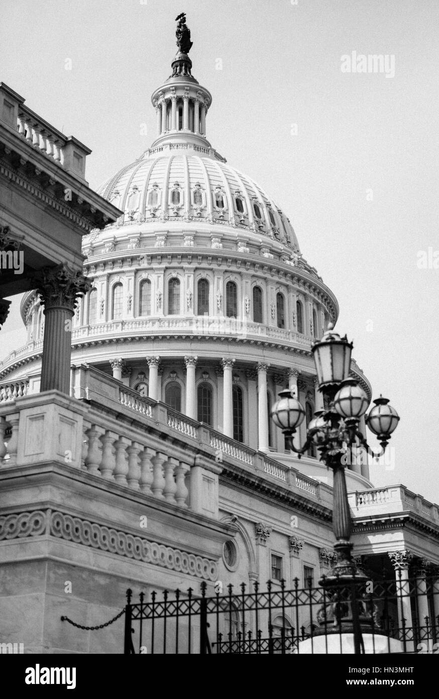 Black and white image of the United States Capitol Building in Washington, District of Columbia. Stock Photo