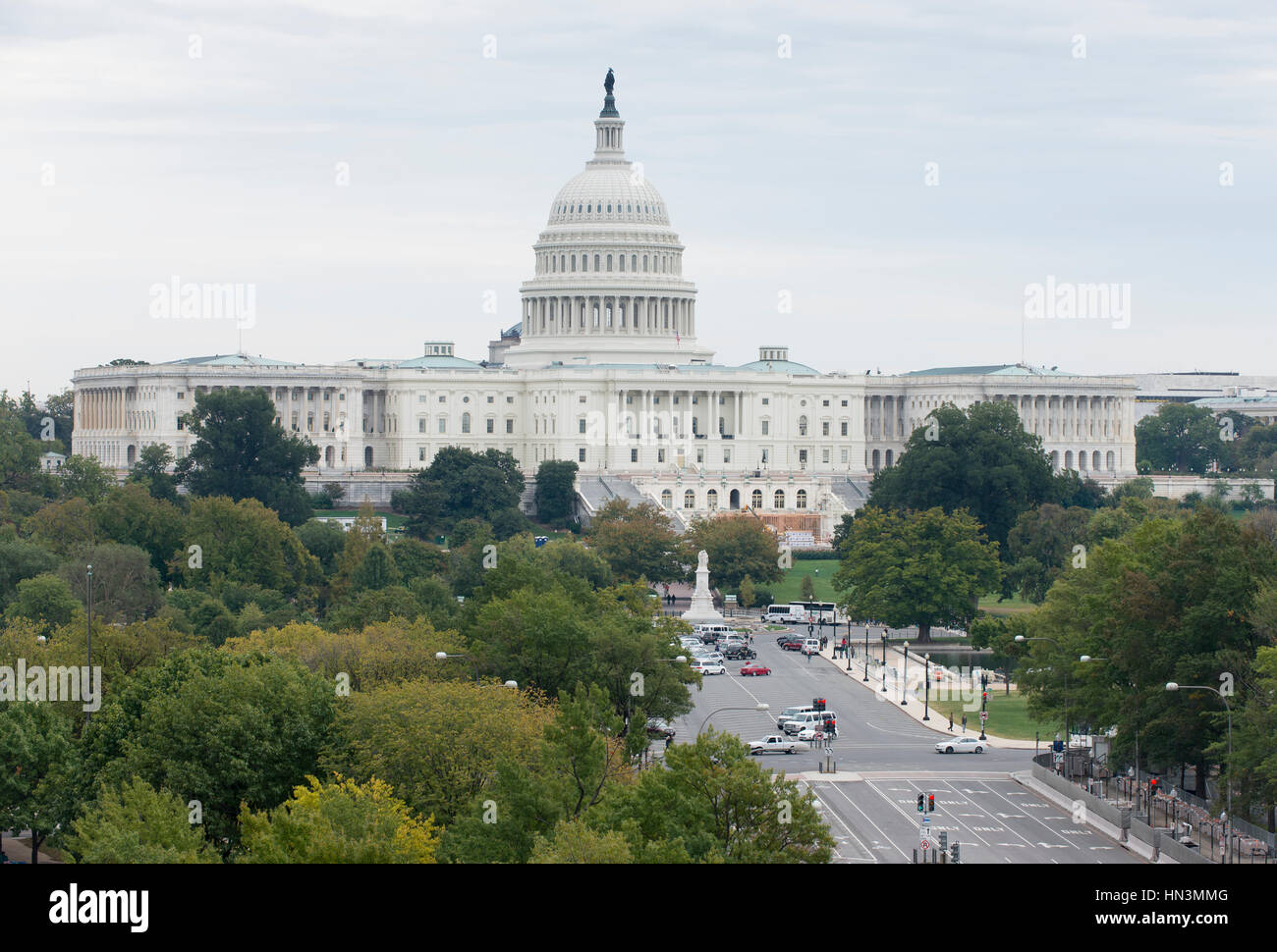 Elevated view of the western facade of the United States Capitol ...