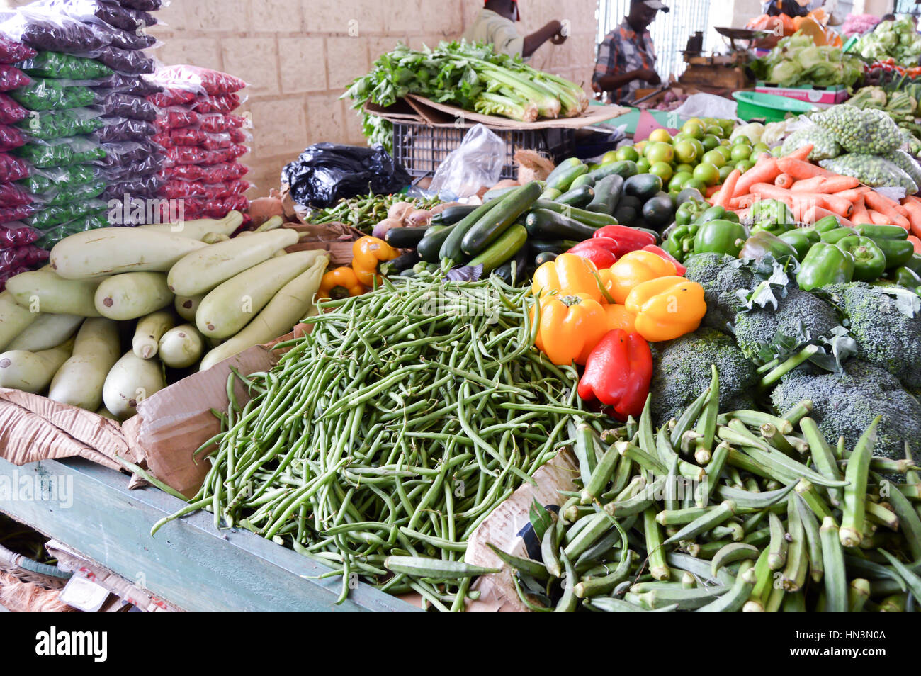 Display of dried fruit on the spice market in Mombasa, Kenya Stock