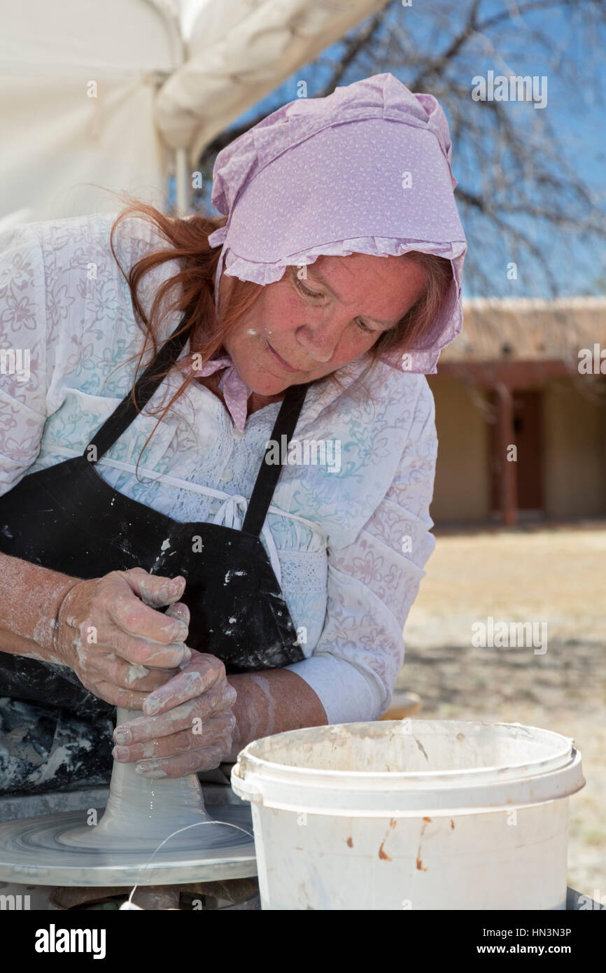 Fort Stanton, New Mexico - Judy Pekelsma demonstrates pottery making at 'Fort Stanton Live!,' an annual living history program. Fort Stanton was built Stock Photo