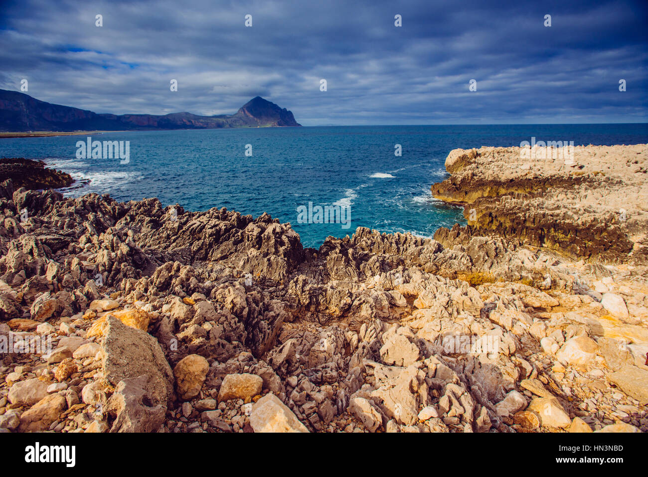 Sea and Cape Milazzo. Italy Stock Photo - Alamy