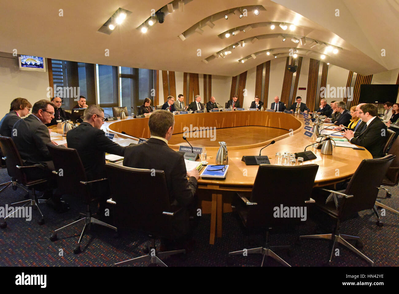 Edinburgh, UK. 8th Feb, 2017. The Finance and Constitution Committee of the Scottish Parliament takes evidence from Cabinet Secretary for Finance Derek Mackay at the beginning of Stage Two of the Budget (Scotland) Bill, Credit: Ken Jack/Alamy Live News Stock Photo