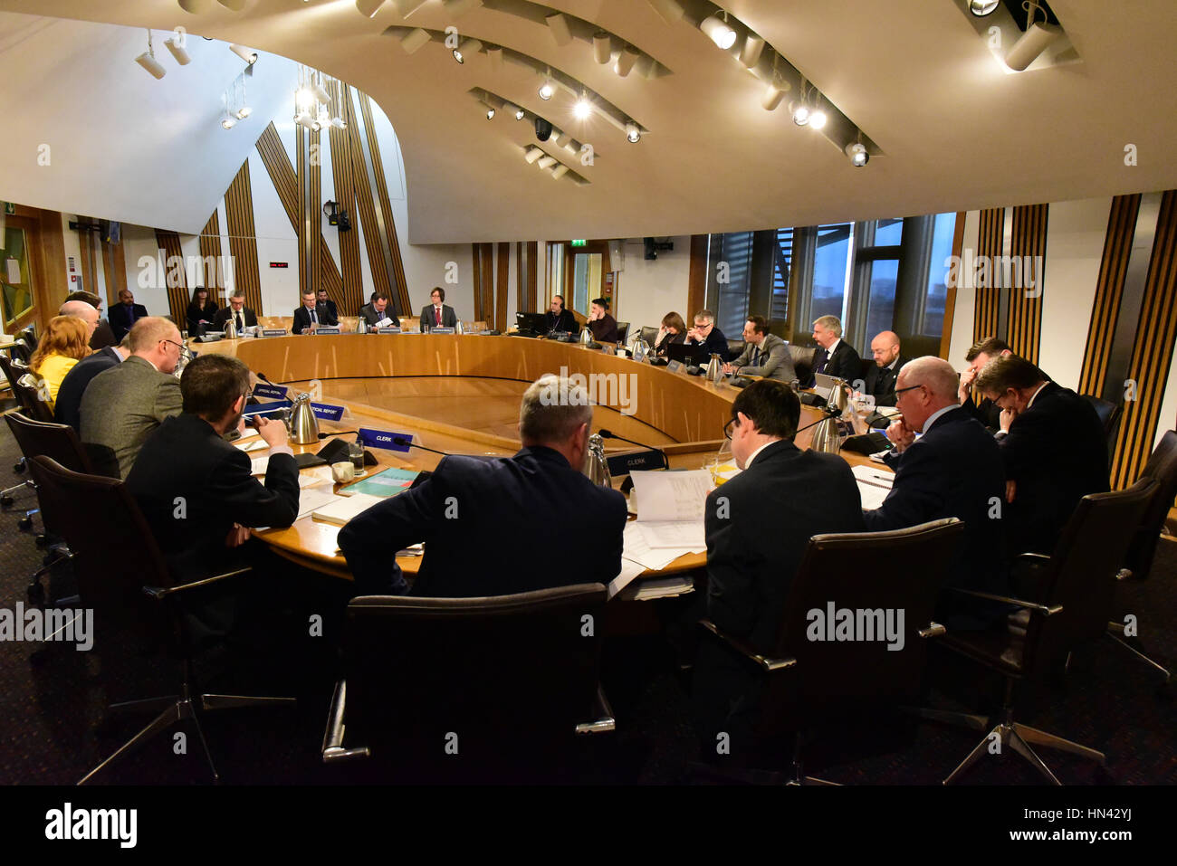 Edinburgh, UK. 8th Feb, 2017. The Finance and Constitution Committee of the Scottish Parliament takes evidence from Cabinet Secretary for Finance Derek Mackay at the beginning of Stage Two of the Budget (Scotland) Bill, Credit: Ken Jack/Alamy Live News Stock Photo
