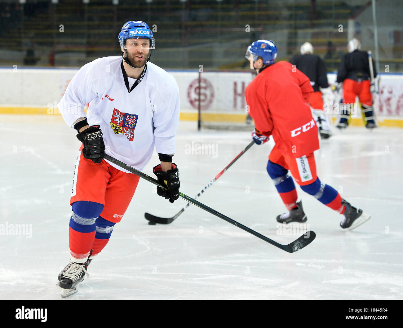 Prague, Czech Republic. 08th Feb, 2017. The Czech national ice-hockey team's player Vladimir Ruzicka in action during the training session prior to the February Sweden Games in Gothenburg in Prague, Czech Republic, February 8, 2017. Sweden Games, the third part of the European Hockey Tour (EHT) series, will take place on February 9-12. Credit: Katerina Sulova/CTK Photo/Alamy Live News Stock Photo