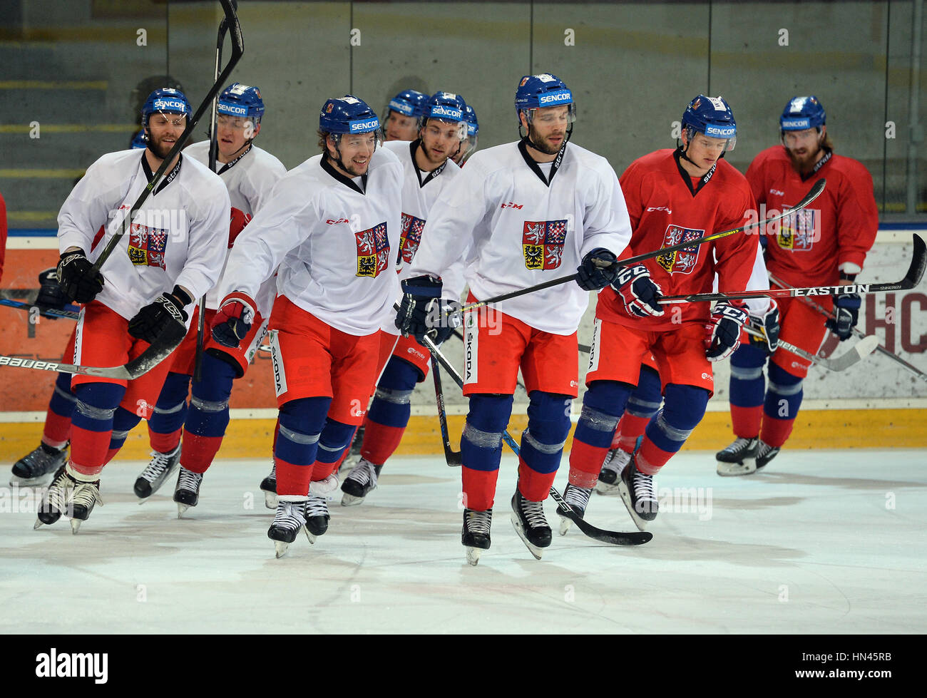 Prague, Czech Republic. 08th Feb, 2017. The Czech national ice-hockey team's players in action during the training session prior to the February Sweden Games in Gothenburg in Prague, Czech Republic, February 8, 2017. Sweden Games, the third part of the European Hockey Tour (EHT) series, will take place on February 9-12. Credit: Katerina Sulova/CTK Photo/Alamy Live News Stock Photo
