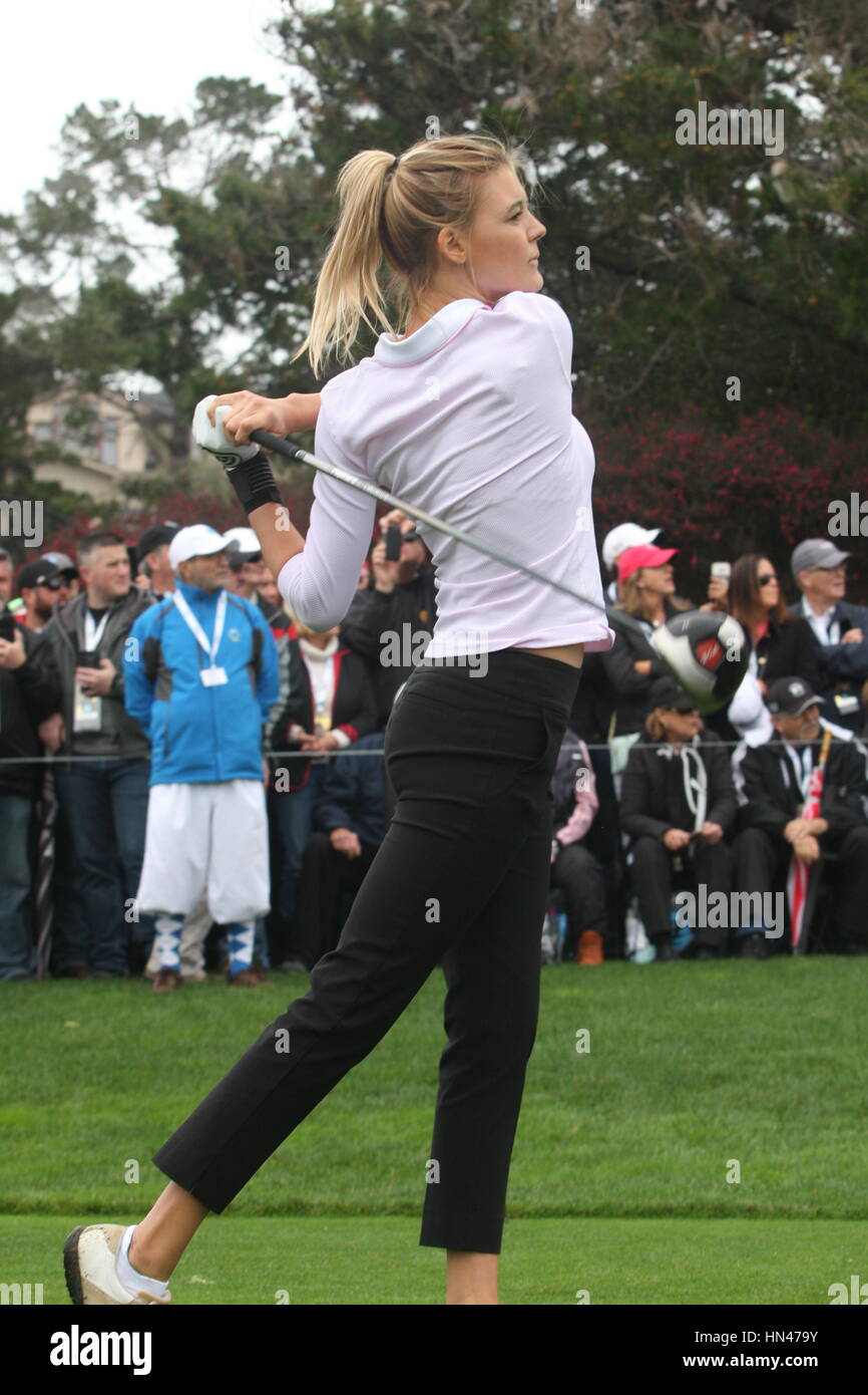 Pebble Beach, California, USA. 8th Feb, 2017. Kelly Rohrbach tees off at  the 3M Celebrity Challenge at the famous AT&T Pro-Am, 2017 Credit:  Motofoto/Alamy Live News Stock Photo - Alamy