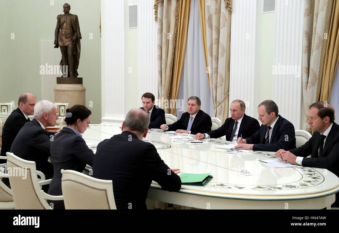 Moscow, Russia. 8th February 2017. Russian President Vladimir Putin during a meeting with Chairman of Volkswagen AG Matthias Muller and staff at the Kremlin February 8, 2017 in Moscow, Russia. Credit: Planetpix/Alamy Live News Stock Photo