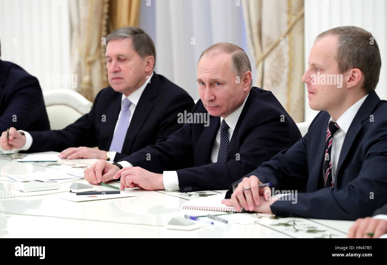 Moscow, Russia. 8th February 2017. Russian President Vladimir Putin during a meeting with Chairman of Volkswagen AG Matthias Muller at the Kremlin February 8, 2017 in Moscow, Russia. Credit: Planetpix/Alamy Live News Stock Photo