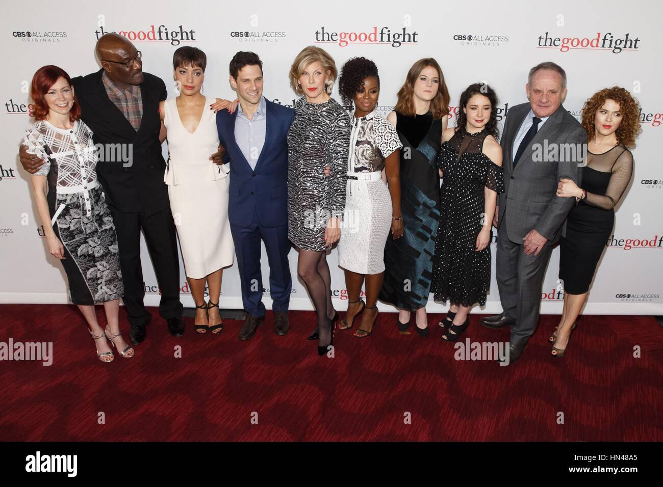 New York, NY, USA. 8th Feb, 2017. Carrie Preston, Delroy Lindo, Cush Jumbo, Justin Bartha, Christine Baranski, Erica Tazel, Rose Leslie, Sarah Steele, Paul Guilfoyle, Bernadette Peters at arrivals for THE GOOD FIGHT Series Premiere on CBS All Access, Jazz at Lincoln Center's Frederick P. Rose Hall, New York, NY February 8, 2017. Credit: Jason Smith/Everett Collection/Alamy Live News Stock Photo