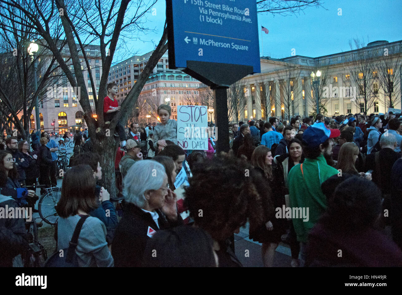 Washington DC, USA. 8th Feb, 2017. Demonstrators protest against Dakota Access Pipeline outside the White House. Credit: Kirk Treakle/Alamy Live News Stock Photo