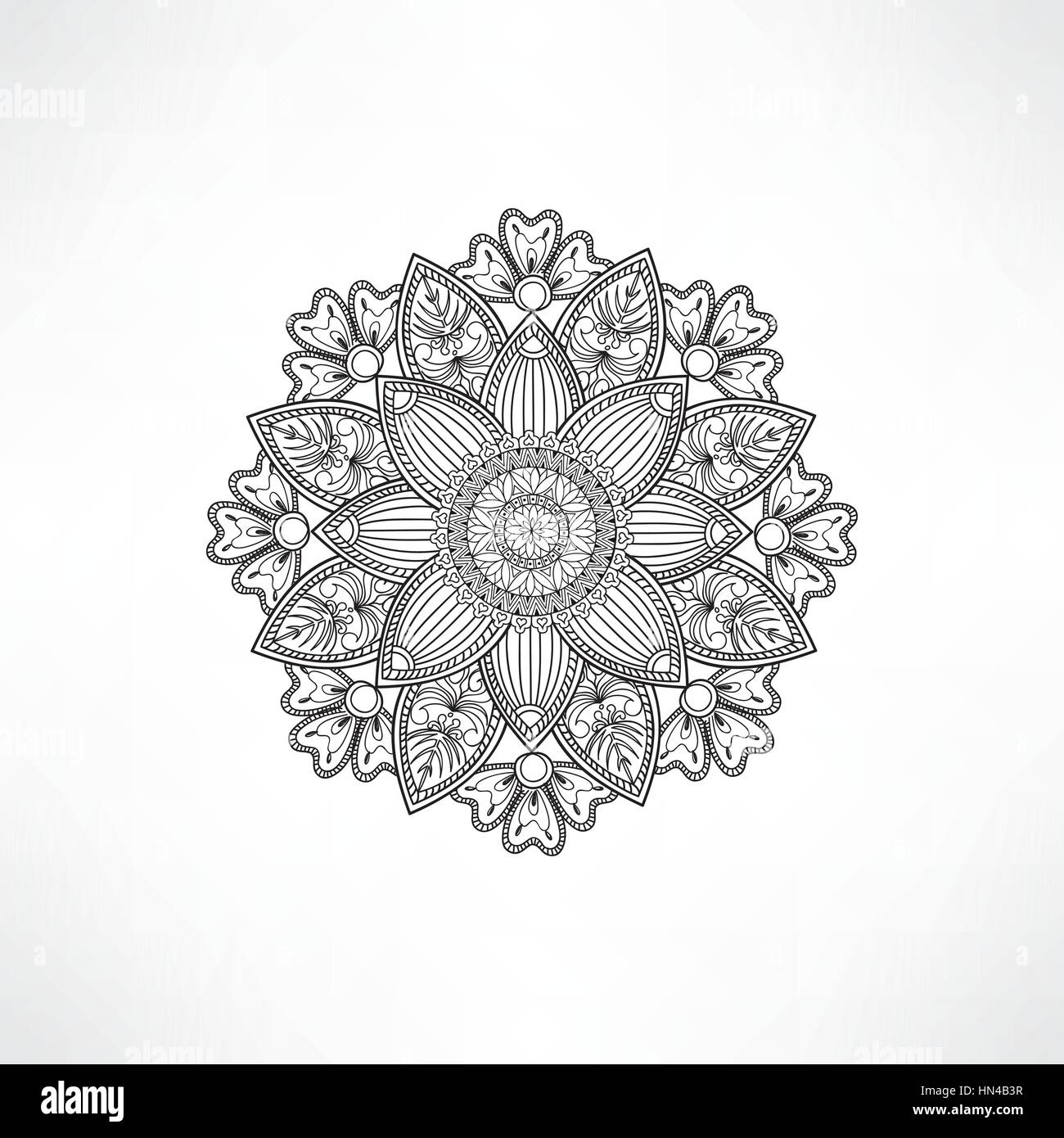Abstract ornamental floral mandala Black and white line pattern ...