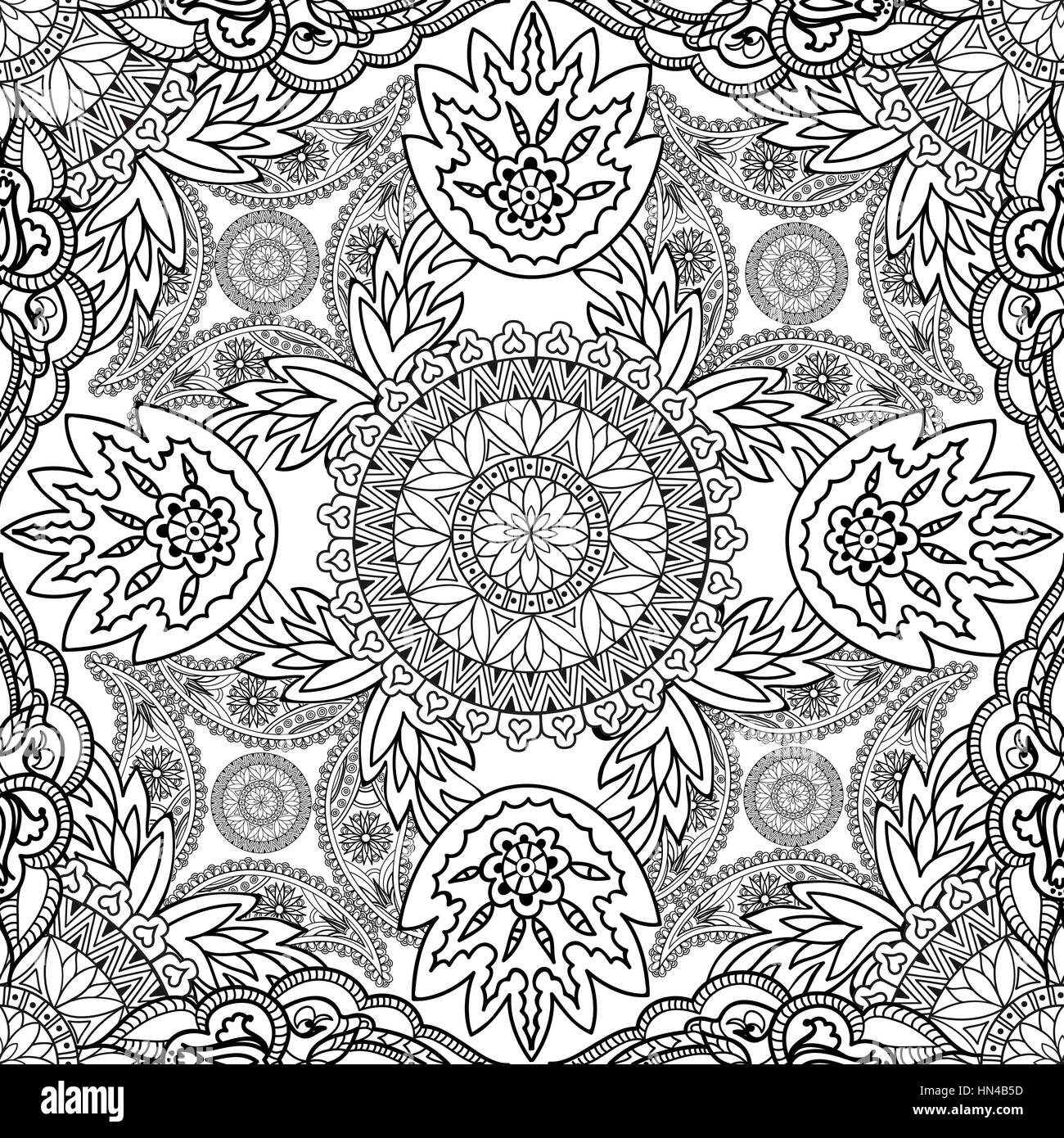 Floral ornament Mandala semless pattern. Black and white ornamental ...