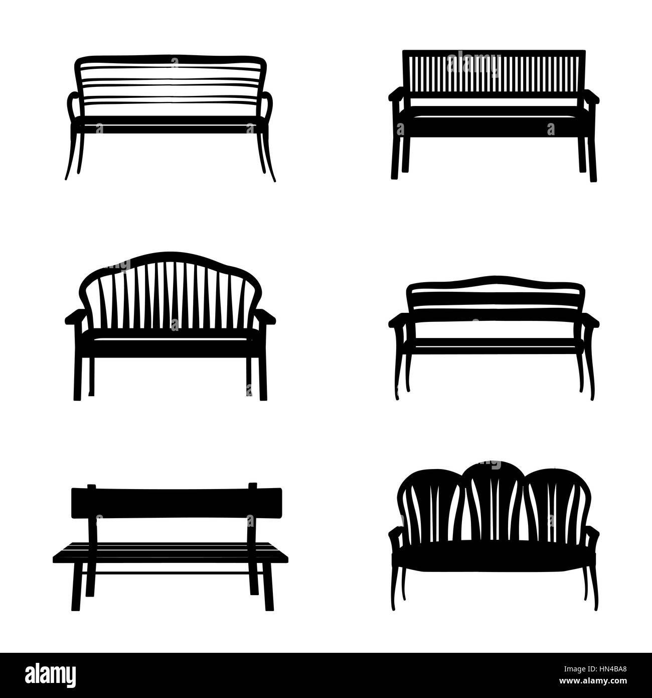 Bench set. Garden benches in modern and retro style Stock Vector