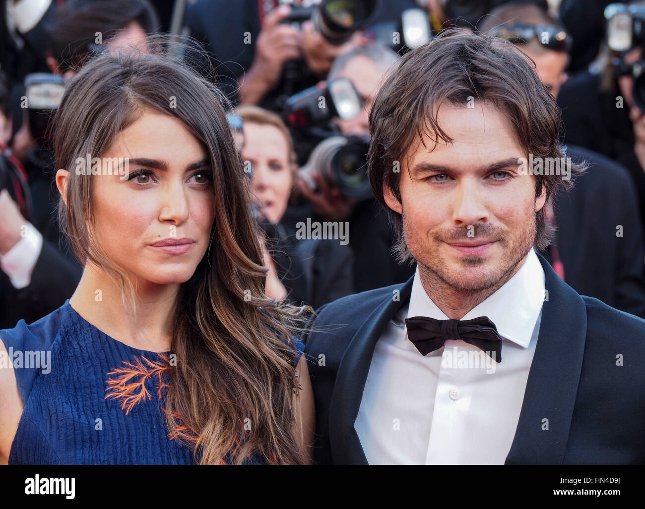 Nikki Reed and Ian Somerhalder arrive at the premiere for the film, 'Youth' at the 68th Cannes Film Festival on May 20, 2015 in Cannes, France.  Photo by Francis Specker Stock Photo