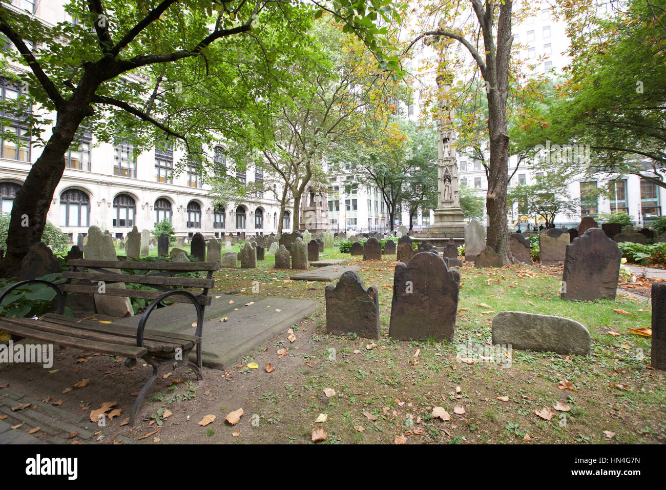 Gravestones at the Old Cemetery at Trinity Church, new York City Stock Photo