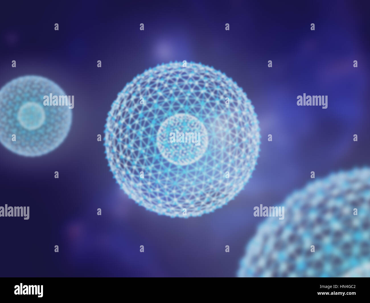 Nucleus of Atom Nuclear explode ray radiation light science 3D Illustration abstract blur background. Stock Photo