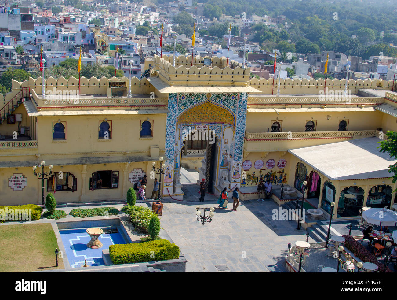 Arch with an entrance the City palace of Udaipur in India Stock Photo