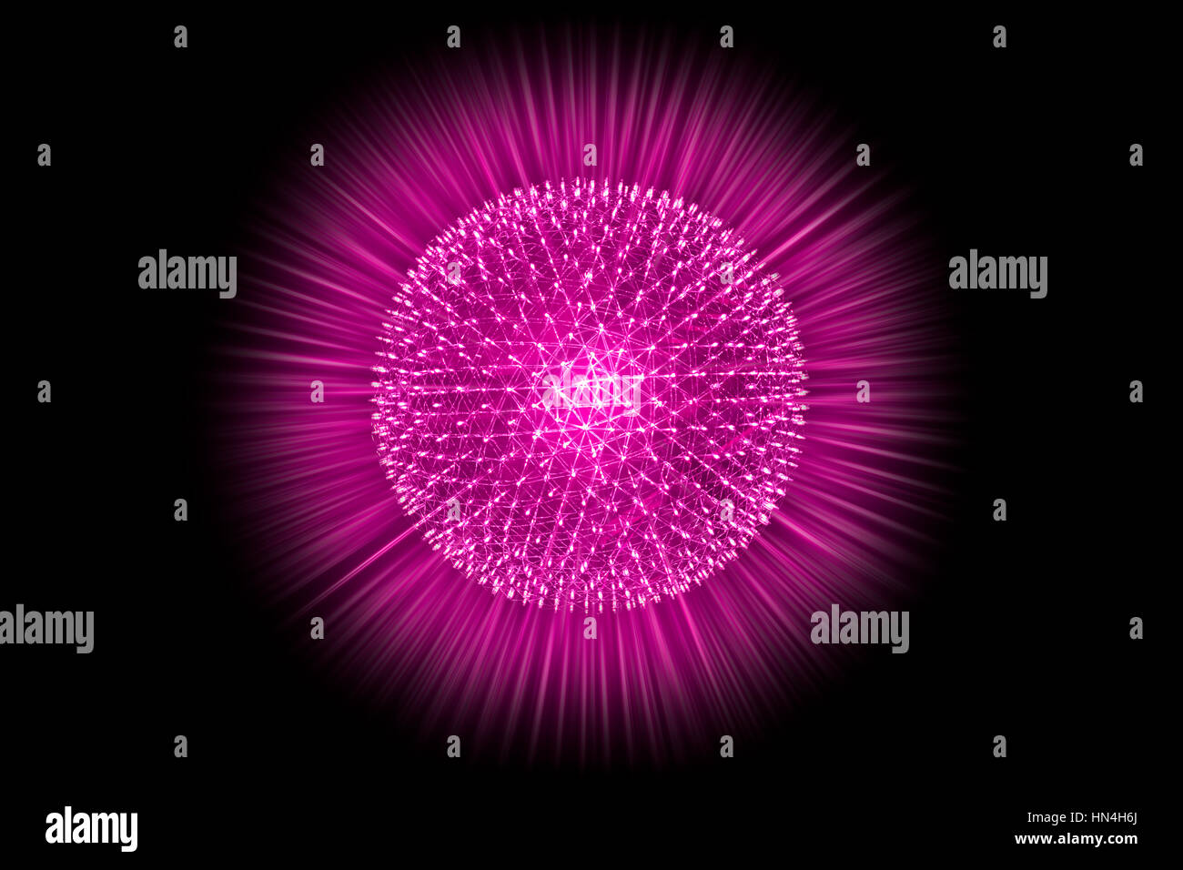 CG model structure form of Nucleus Atom Nuclear explode bomb emit x-ray radiation or light injection of magnetic fields and particles from the central Stock Photo