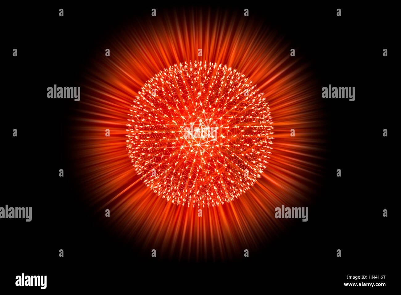 CG model structure form of Nucleus Atom Nuclear explode bomb emit x-ray radiation or light injection of magnetic fields and particles from the central Stock Photo