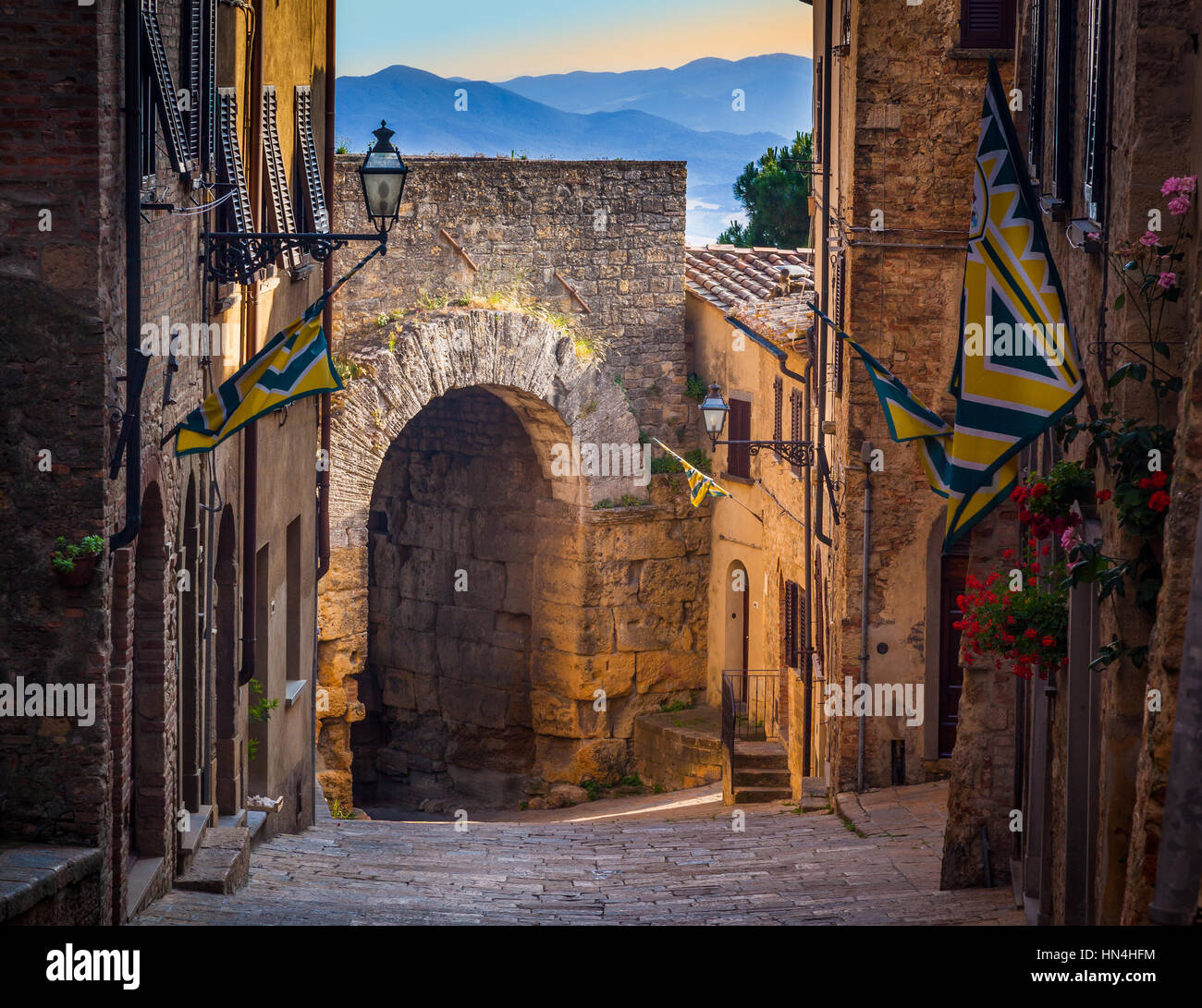 Volterra, known to the ancient Etruscans as Velathri, to the Romans as Volaterrae, is a town and comune in the Tuscany region of Italy. Stock Photo