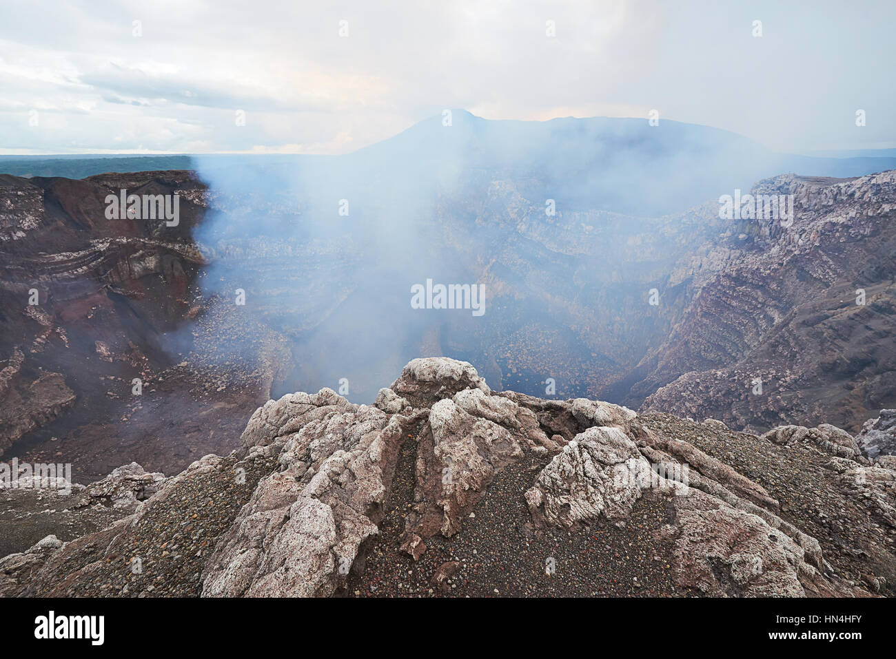 smoke coming from volcano in masaya nicaragua Stock Photo