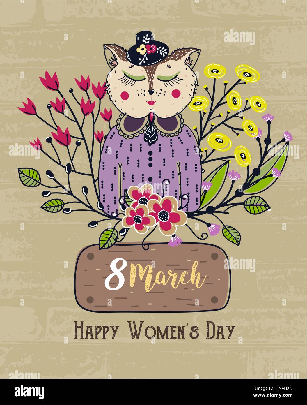 8 march. Happy Women's Day. Colorful greeting background with cute ...