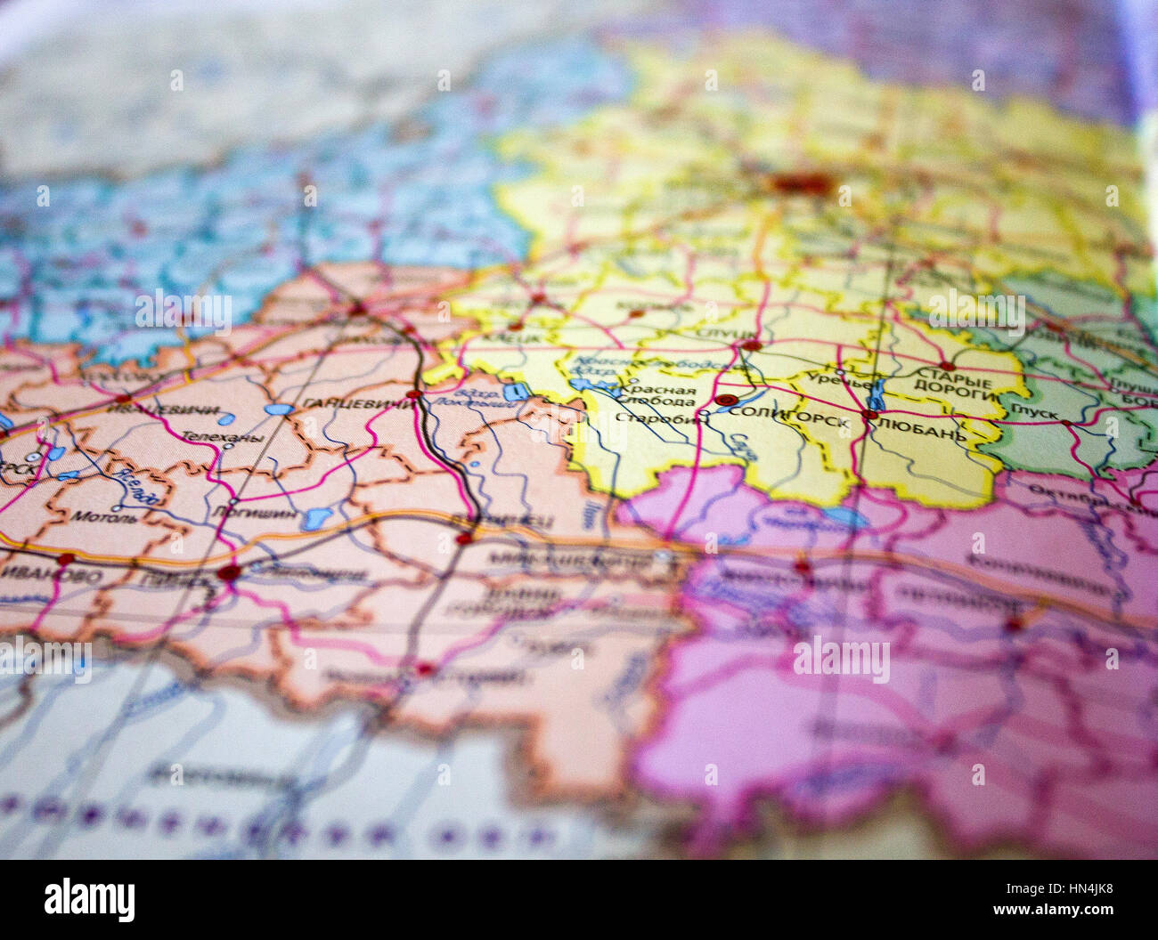 Map of Belarus.Photo of a map of Belarus and the capital Minsk . Stock Photo