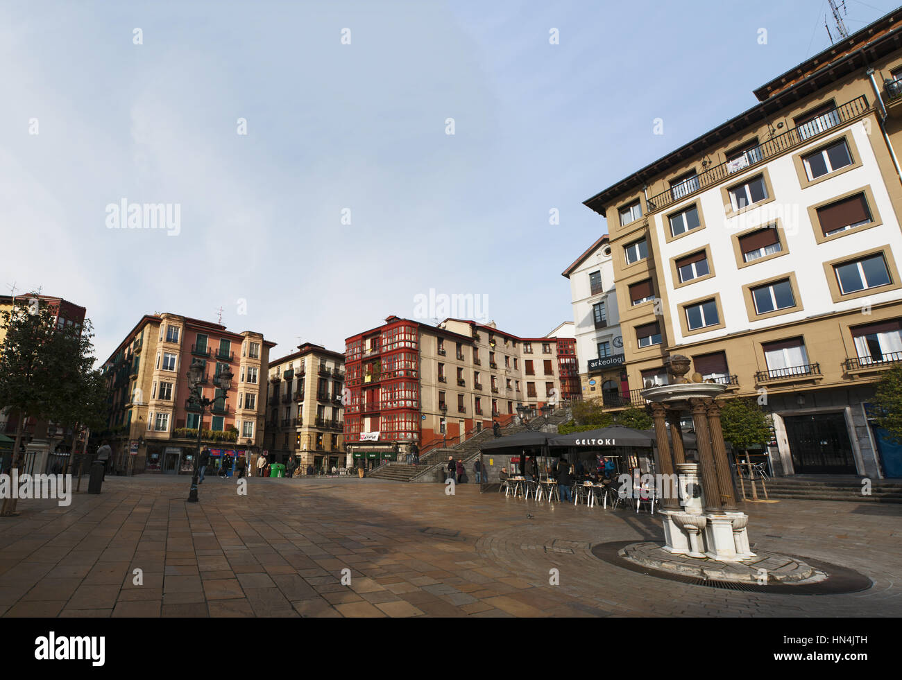 Basque Country: view of the palaces and buildings in Plaza Unamuno ...