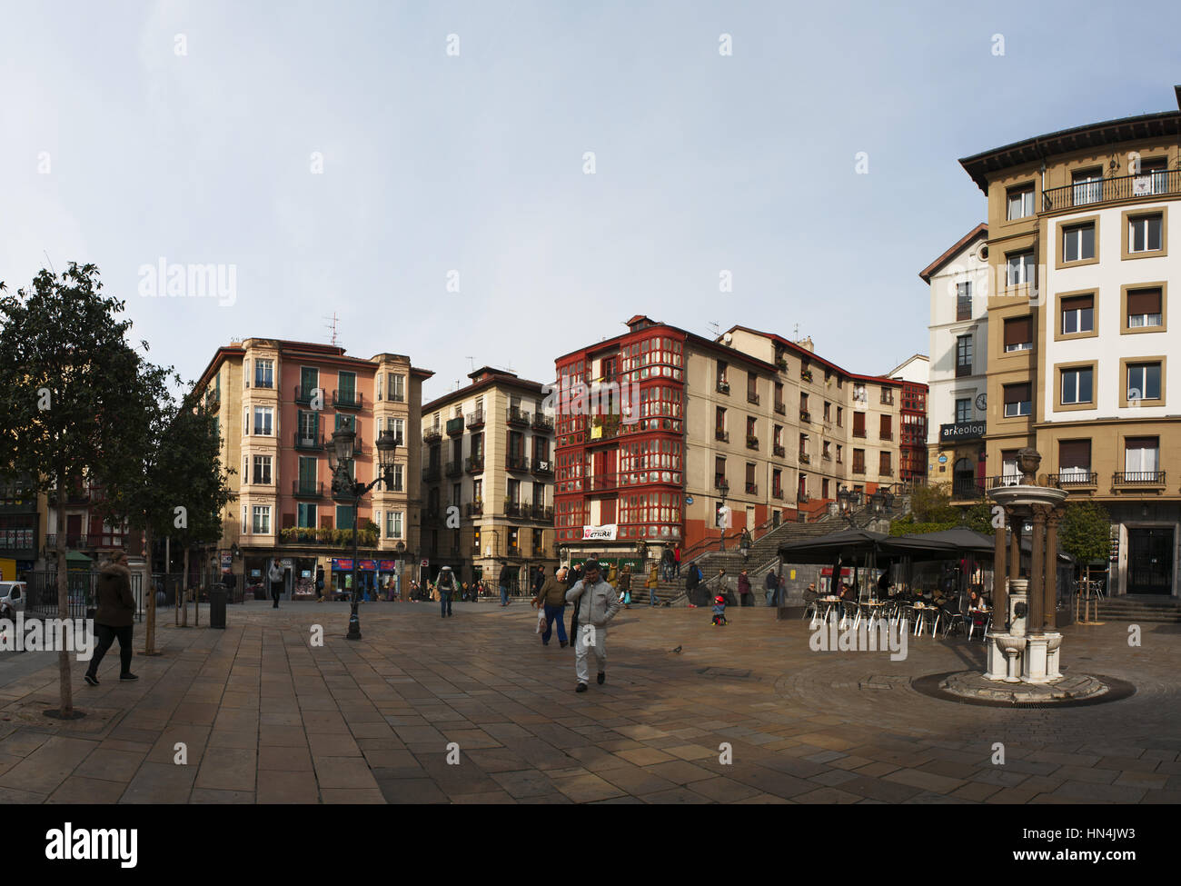 Basque Country: view of the palaces and buildings in Plaza Unamuno ...