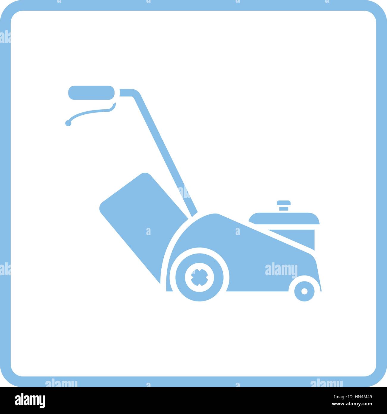 Lawn mower icon. Blue frame design. Vector illustration Stock Vector ...