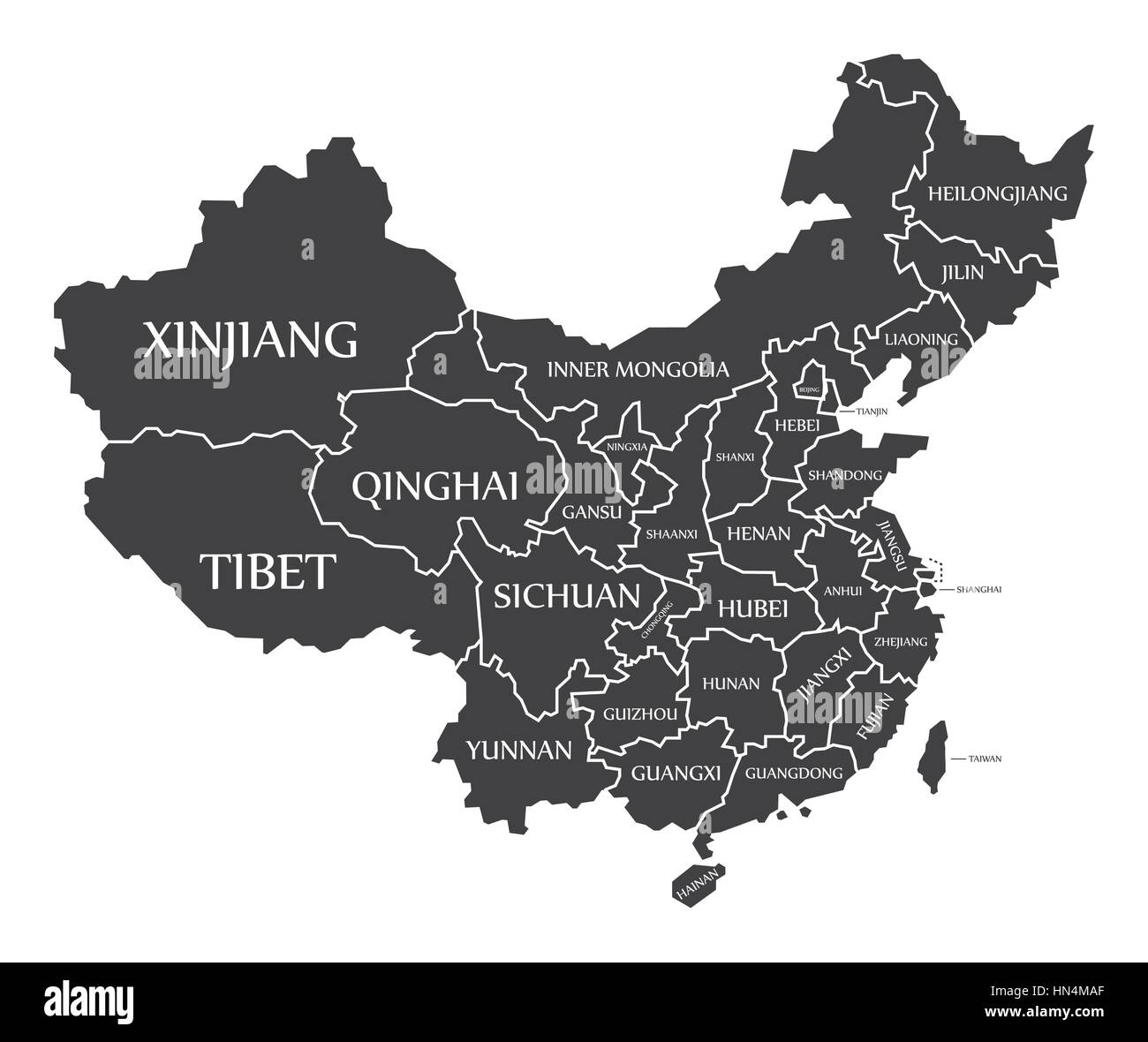 China Map labelled black illustration Stock Vector Art & Illustration