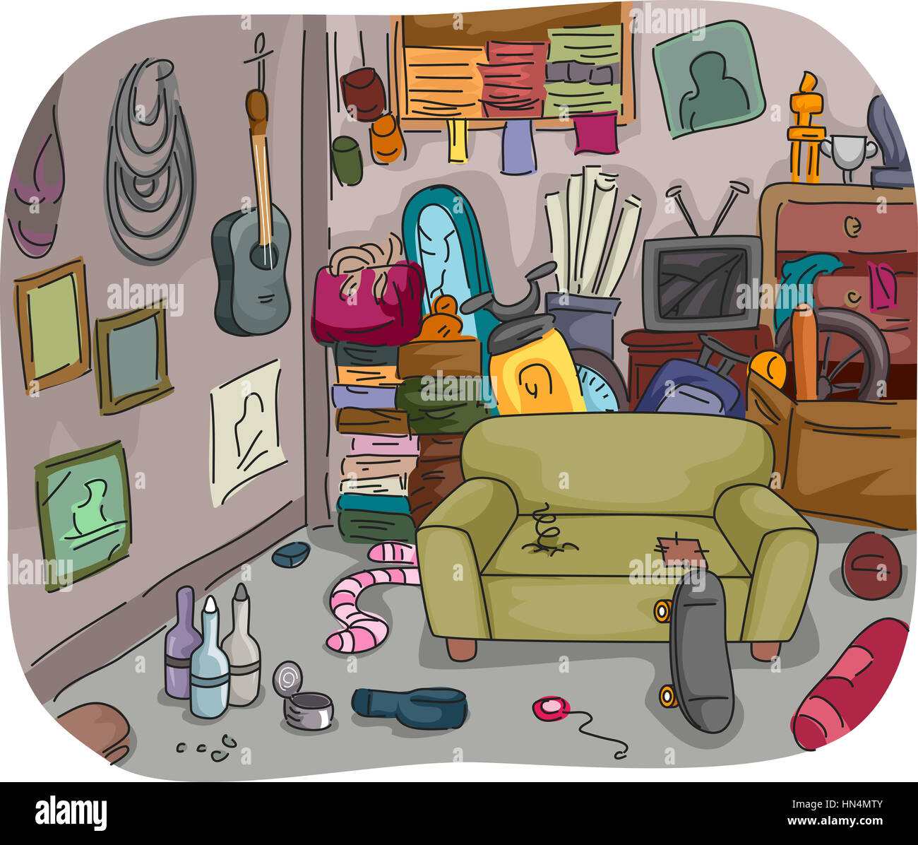 Illustration of a Room Full of Clutter Stock Photo
