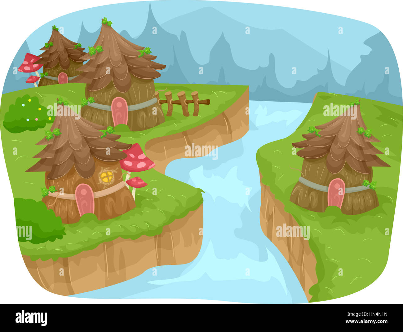 Whimsical Illustration Featuring a Fairy Village Stock Photo - Alamy