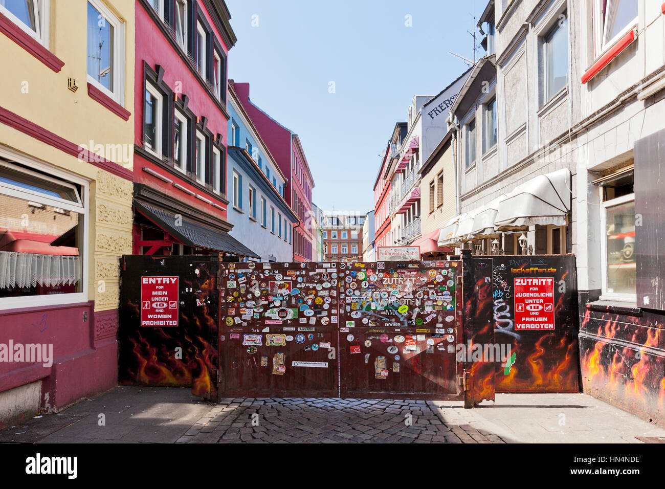 Hamburg, Germany: Entrance to famous Herbertstrasse at St Pauli. At Herbertstrasse prostitutes offer their services from their windows. Stock Photo