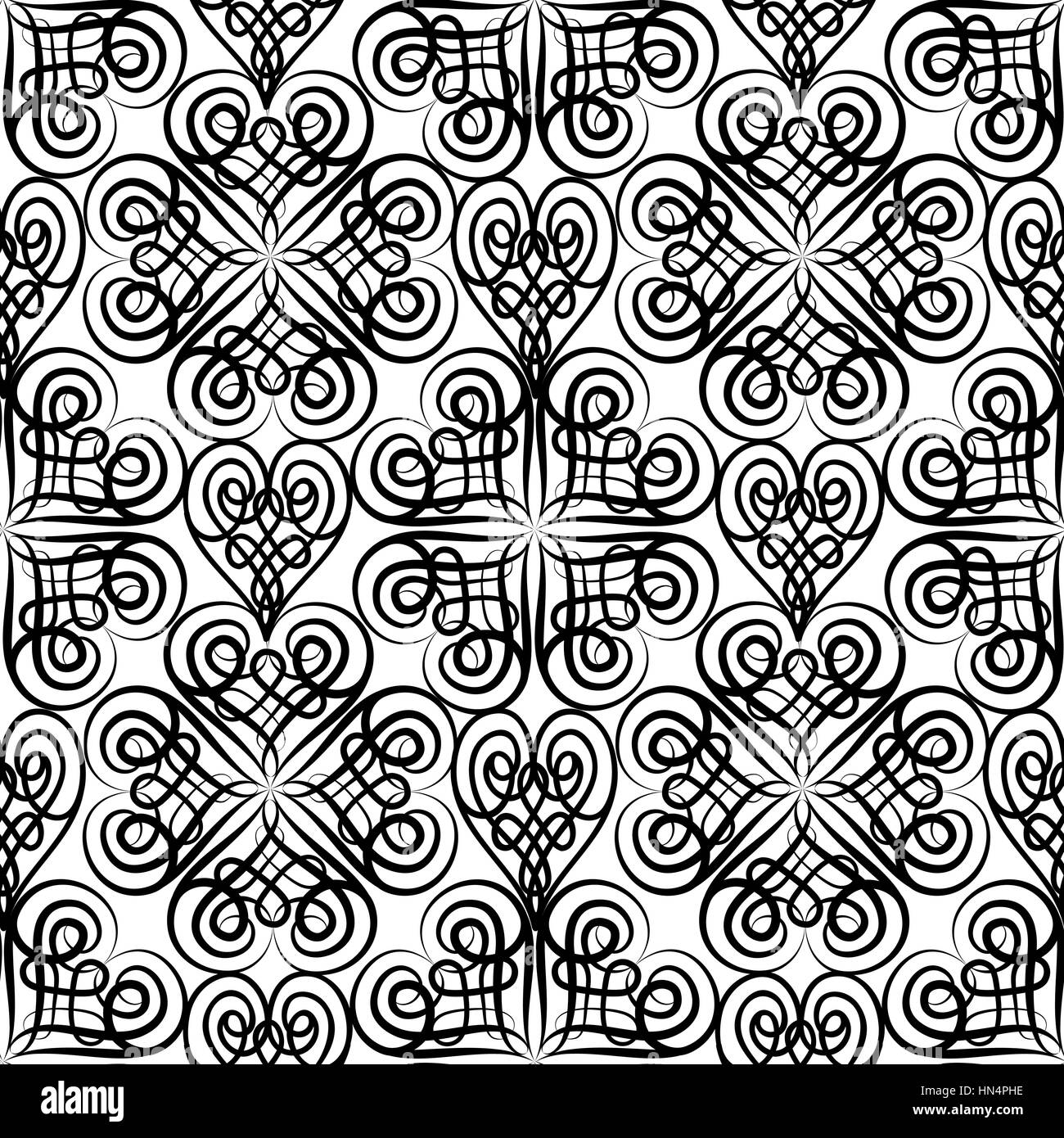 Abstract floral seamless pattern with black and white line ornament ...