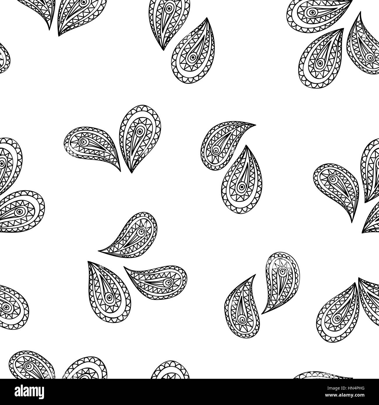 Abstract floral seamless pattern with black and white line ornament ...