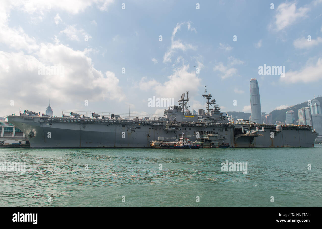 HONG KONG, CHINA - Sept 18:The U.S. amphibious assault ship USS Bonhomme Richard pulled in Hong Kong waters on Sept 18,2013 to get replenishment.Commi Stock Photo