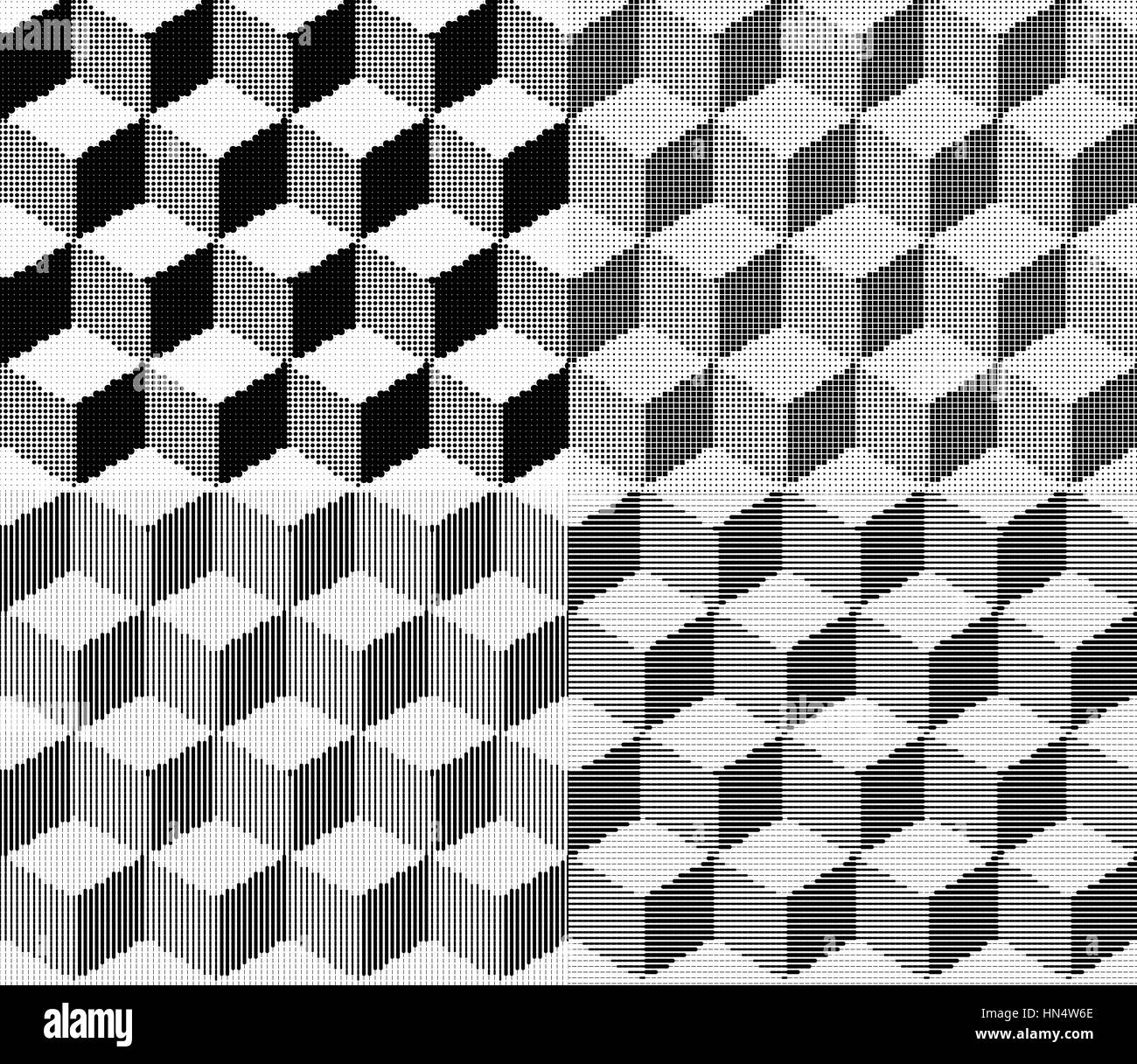 Vector Illustration With Four Halftone Patterns Isometric Cubes Vector Illustration With Four Halftone Patterns Isometric Cubes