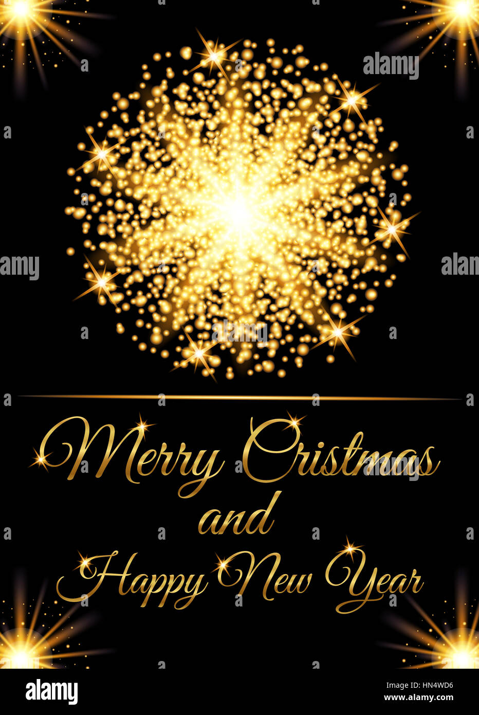 Christmas greeting card and Happy New Year invitation with glow gold ...