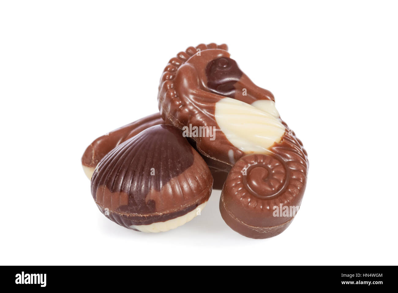 Belgian bonbons shaped as seashells isolated on white background Stock Photo