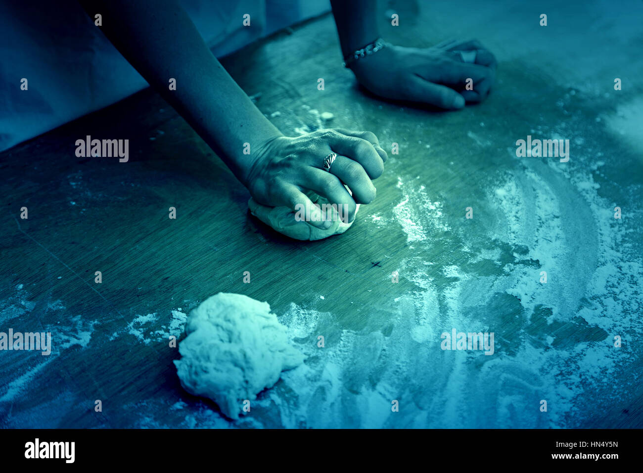 Baker kneading bread, food manufacturing detail Stock Photo Alamy
