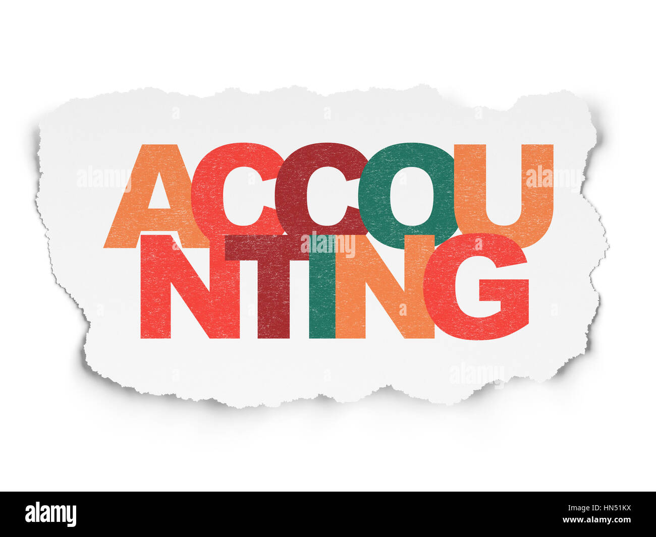 Accounting Lettering Text Currency concept: Painted multicolor text Accounting on Torn Paper ...