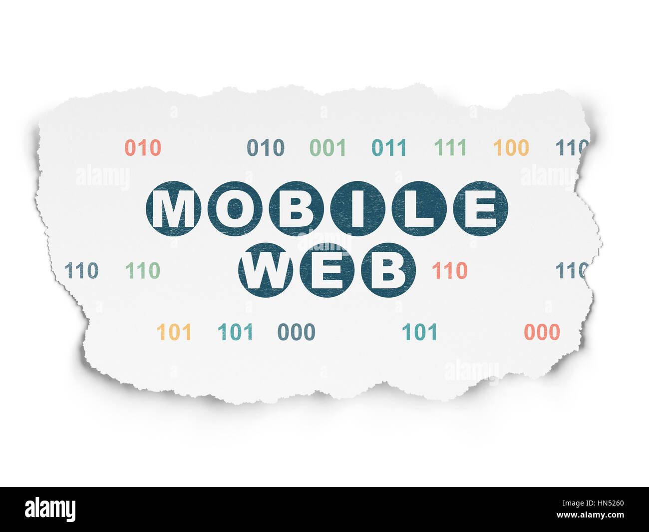 Web development concept: Painted blue text Mobile Web on Torn Paper background with  Binary Code Stock Photo