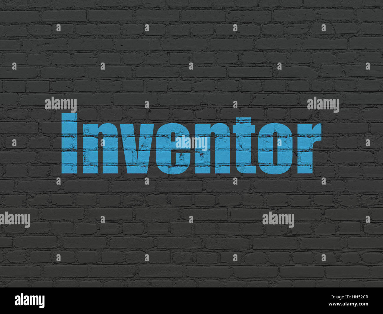 Science concept: Painted blue text Inventor on Black Brick wall ...