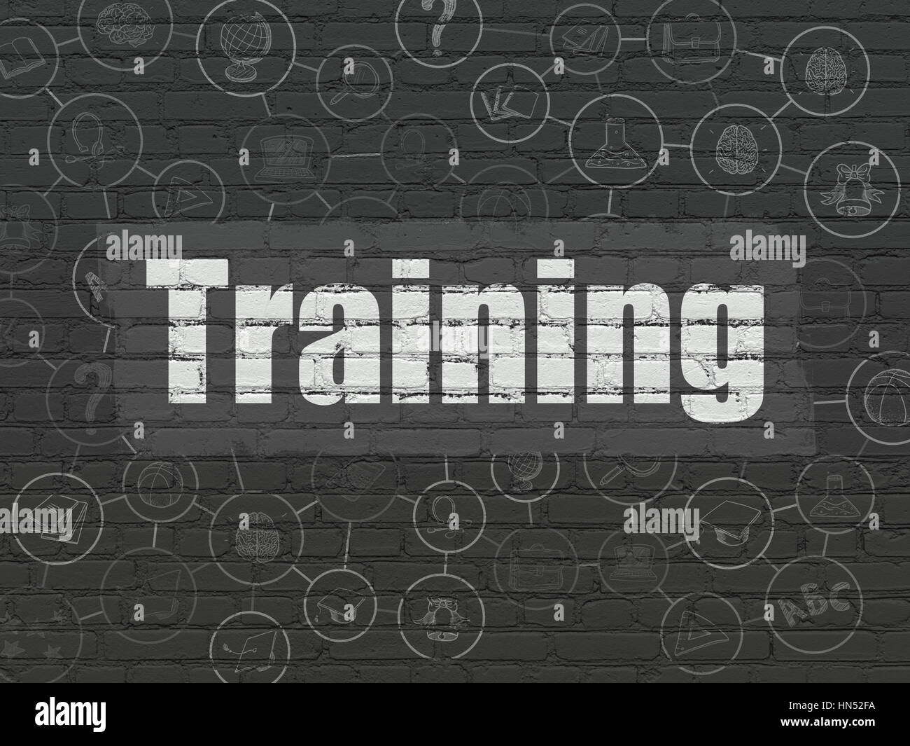 Learning concept: Painted white text Training on Black Brick wall ...