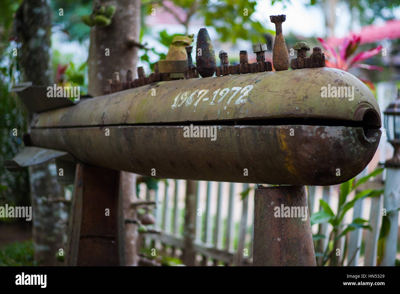 Old american bombs used for decoration in Laos Stock Photo