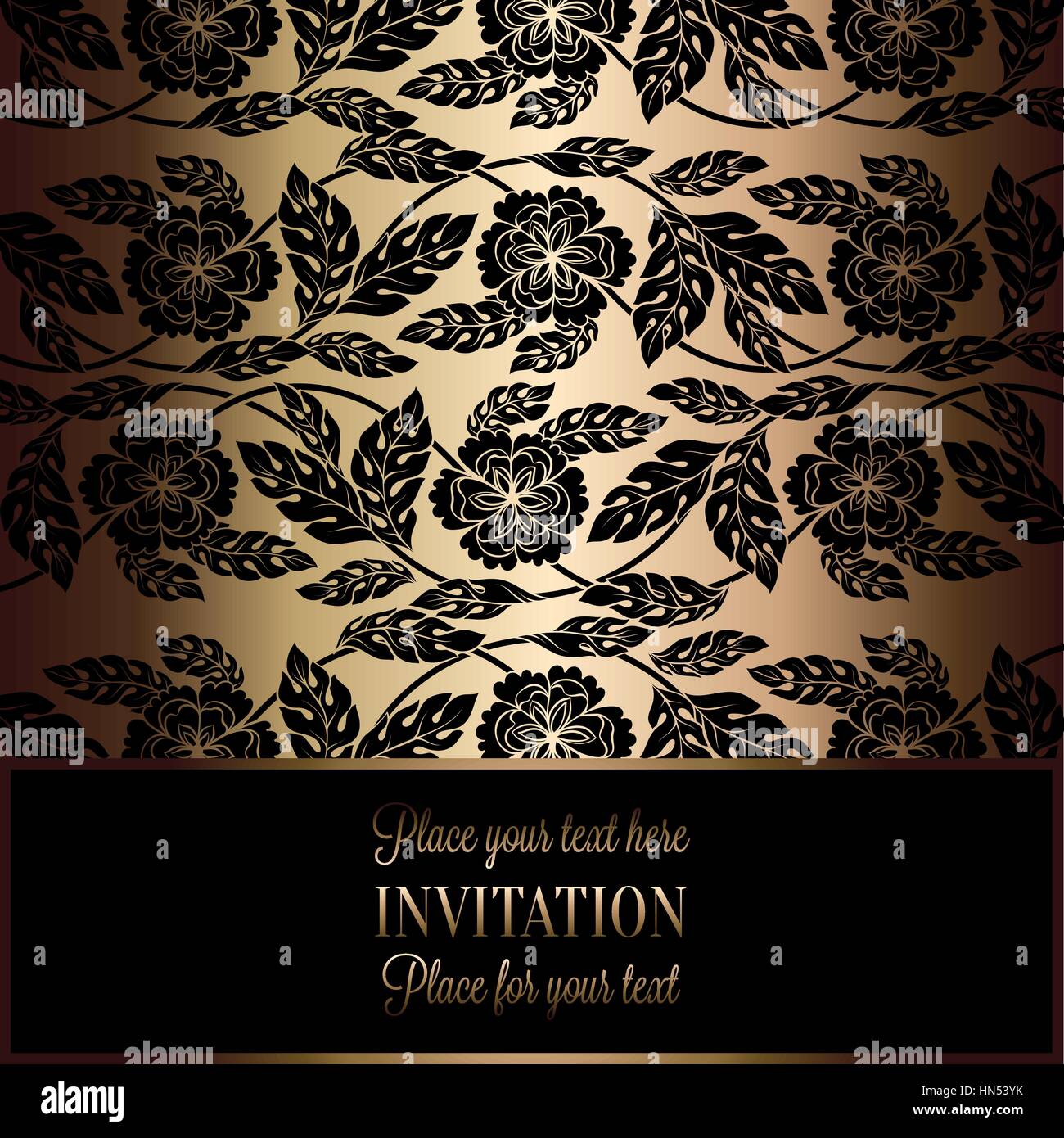 Floral background with antique, luxury black and gold vintage frame ...